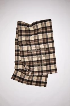 Acne Studios Wool Logo Print Checked Scarf