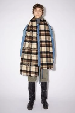 Acne Studios Wool Logo Print Checked Scarf -Acne Studios CA0216 AFQ C