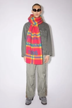 Acne Studios Wool Logo Print Checked Scarf -Acne Studios CA0216 CHQ C